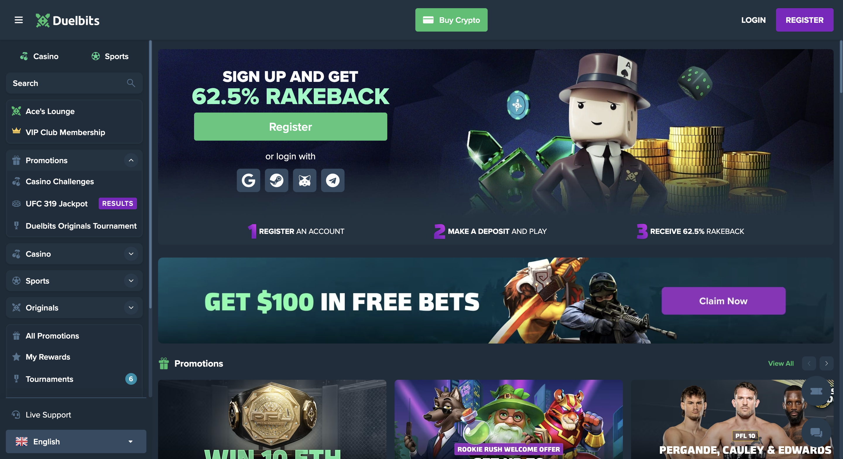 Duelbits casino screenshot